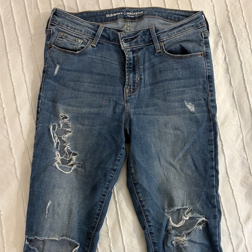 Old Navy Women's Ripped Skinny Jeans - Dark Blue